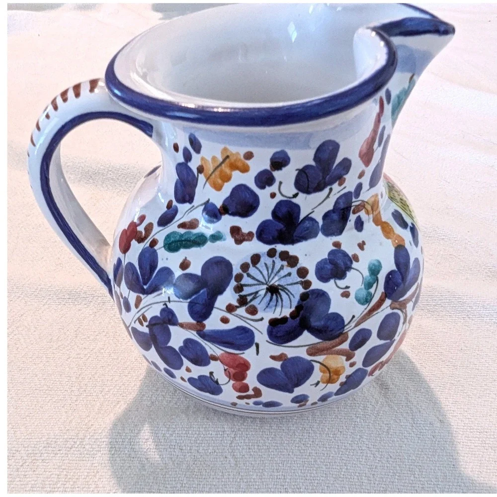 Deruta Italy Hand Painted Majolica Pitcher 6" Bird Floral Tuscan Dipinto a Mano - Picture 4 of 8